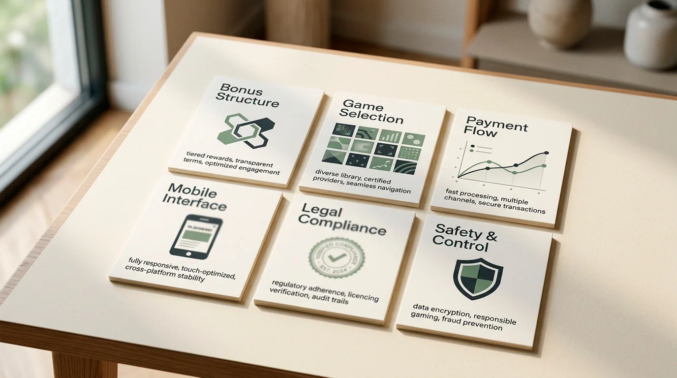 JettBet review feature cards: bonus, games, payments, mobile access and UKGC licence checks