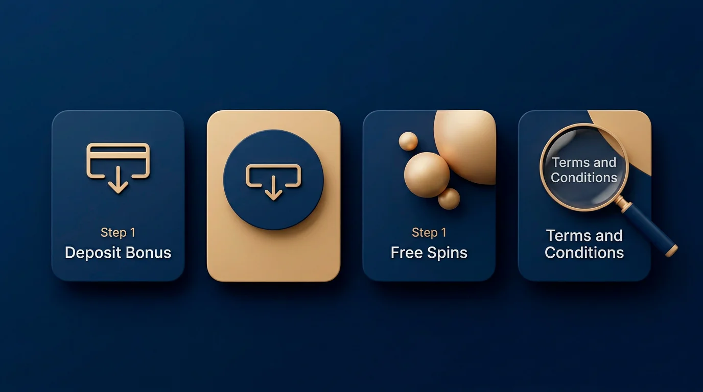 JettBet welcome bonus package: four-step deposit match, free spins and terms-check magnifier